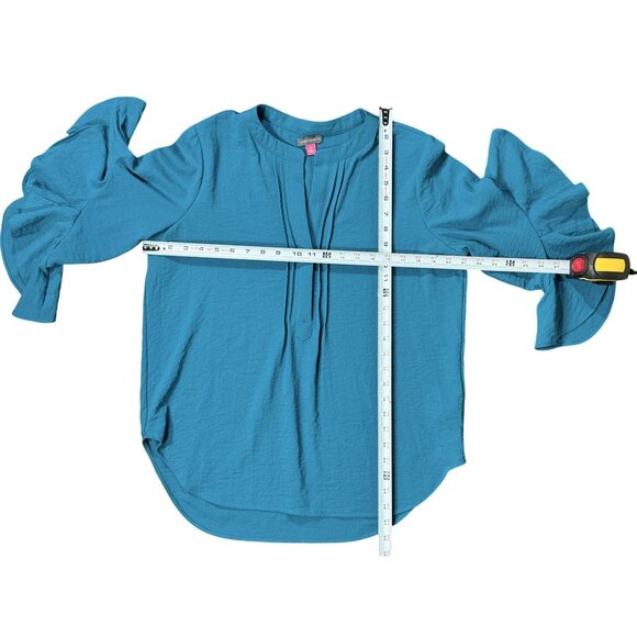 VINCE CAMUTO Womens Teal Blue Ruffle Sleeve Blouse Size M Statement Top Dramatic - Picture 5 of 9